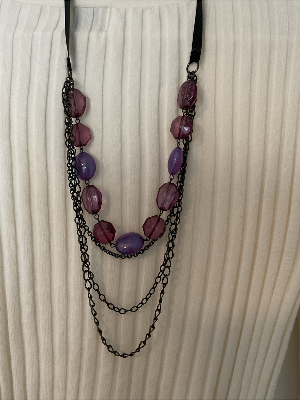 Maurices Multi-Strand Purple Bead Necklace with Black Chains